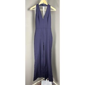 Soprano Navy Wide-Leg Halter Jumpsuit Women's S Open Back Stretchy NWT